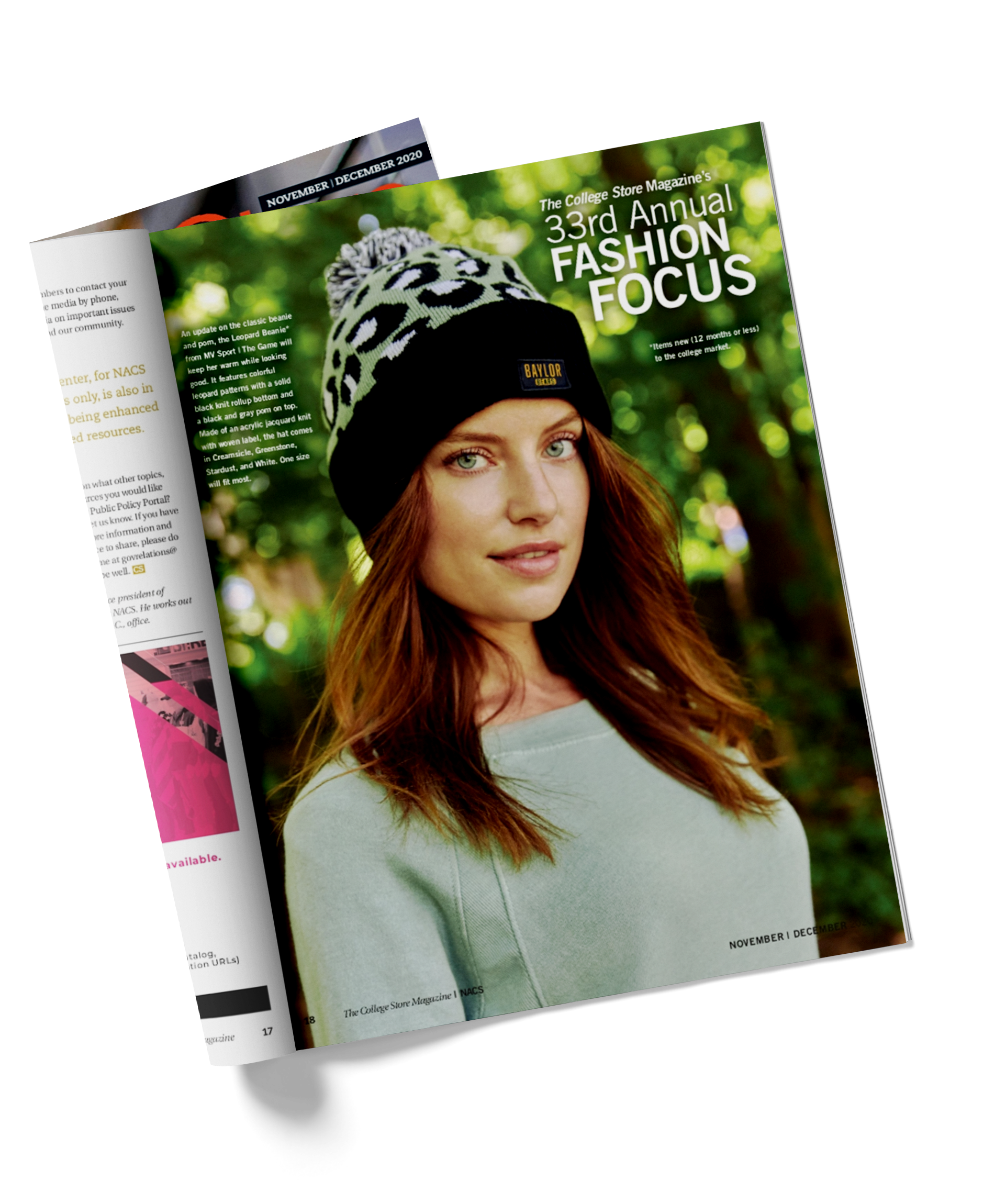 A magazine with a picture of a woman wearing a leopard print hat