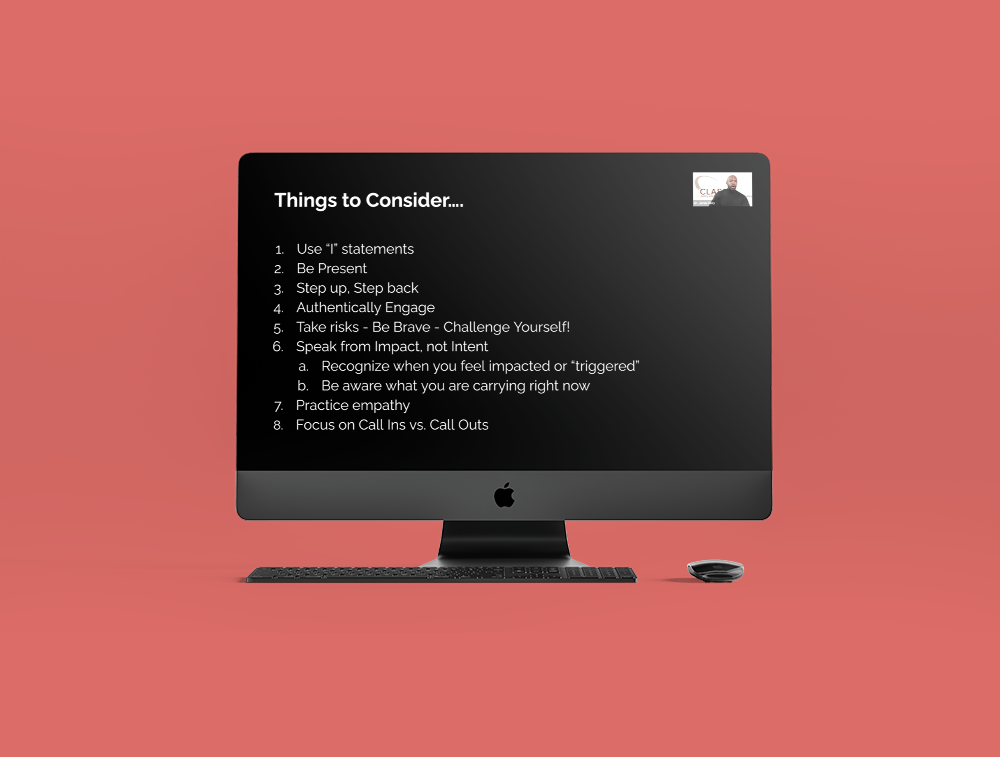 A computer monitor with a list of things to consider on it.