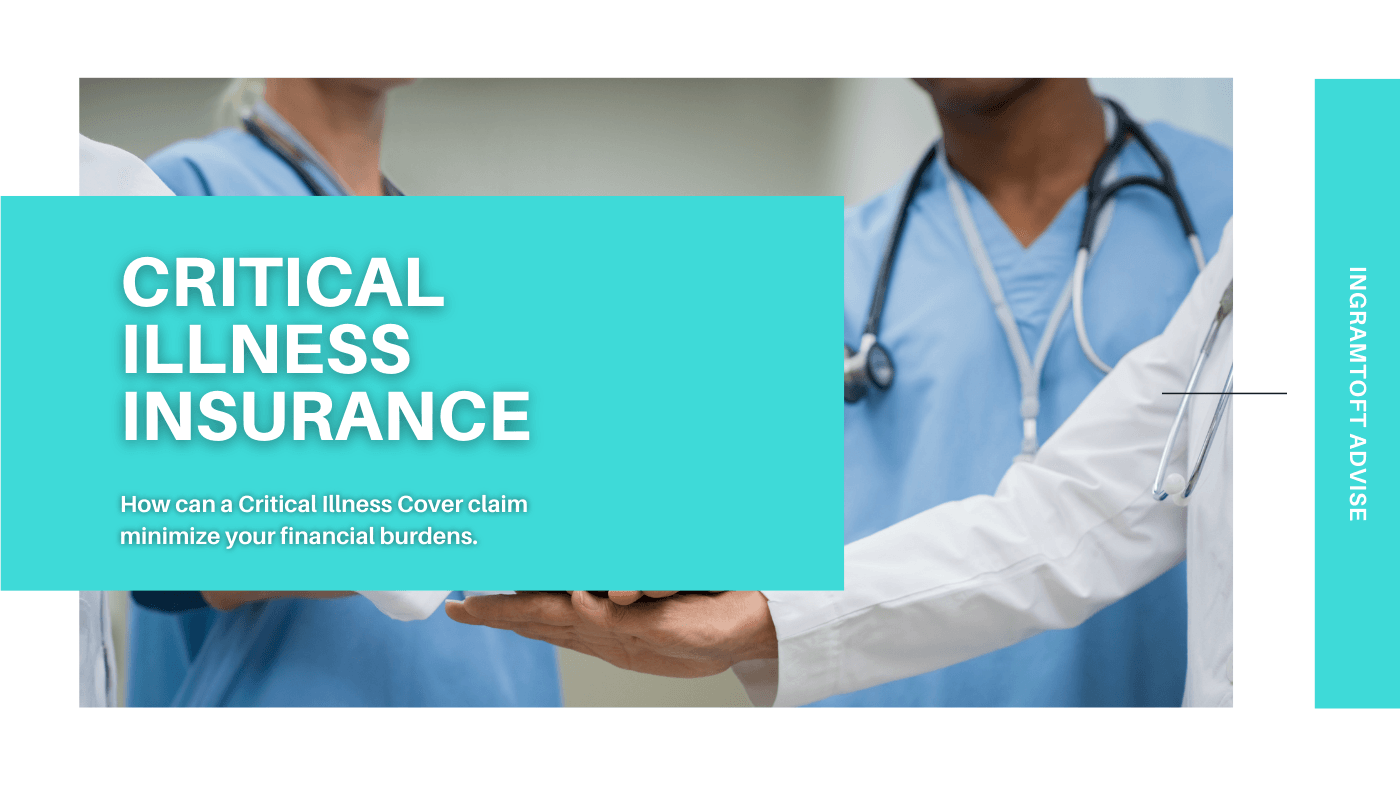 A doctor is holding a patient 's hand in front of a sign that says critical illness insurance.