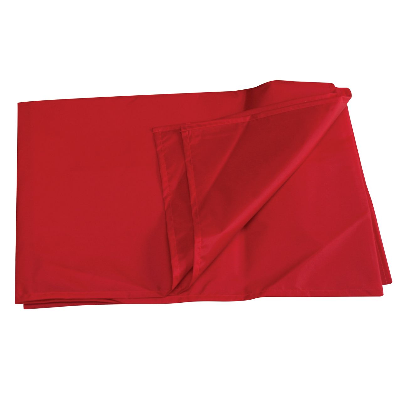 Red rectangular tablecloth, partially folded, on a white background.