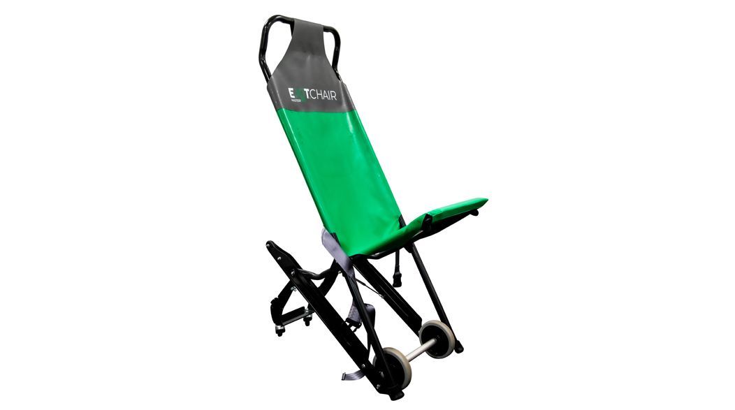 Green and black evacuation bench.