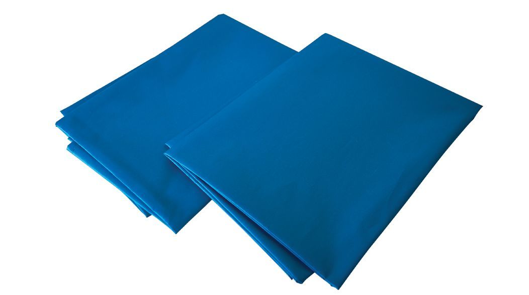 Two folded, blue cloth sheets stacked diagonally.