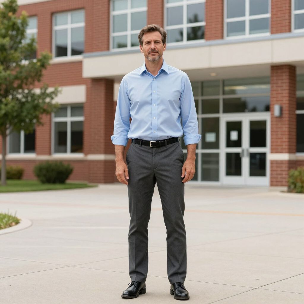 Picture of man in front of school.
