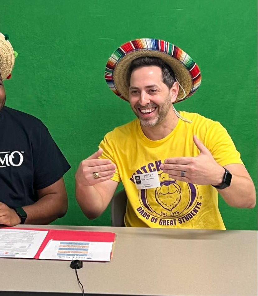 Ryan at school morning announcements with Watch DOGS