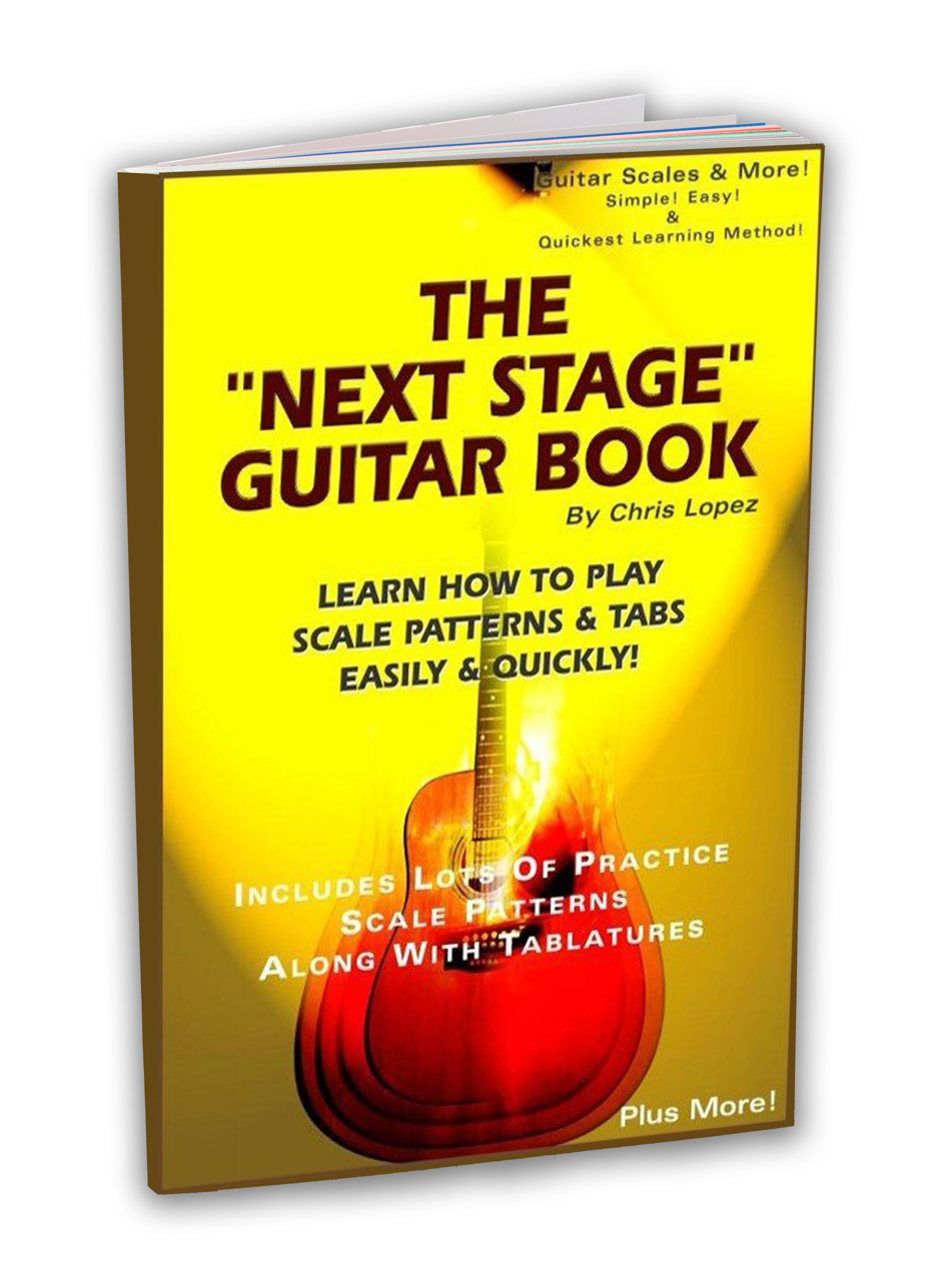 A yellow book titled the next stage guitar book