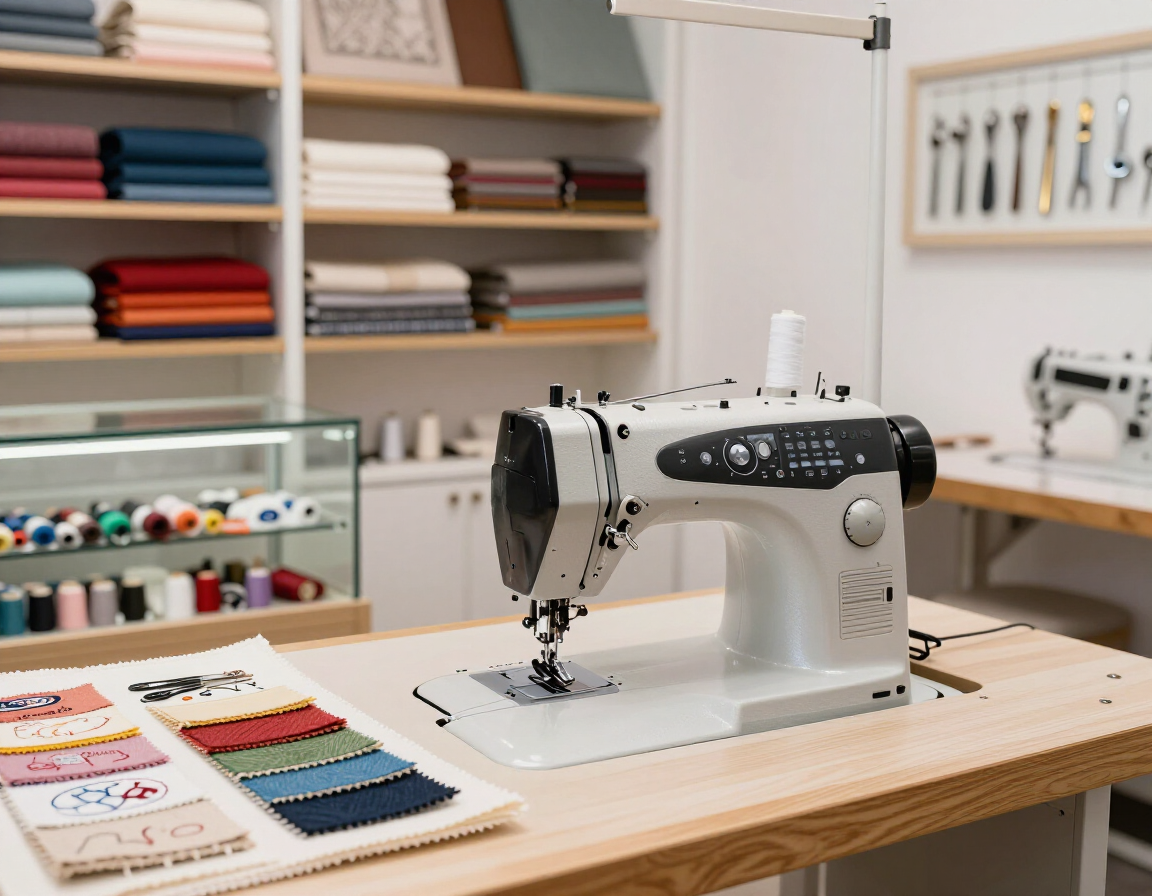 Macchina da cucire professionale esposta in uno showroom specializzato.