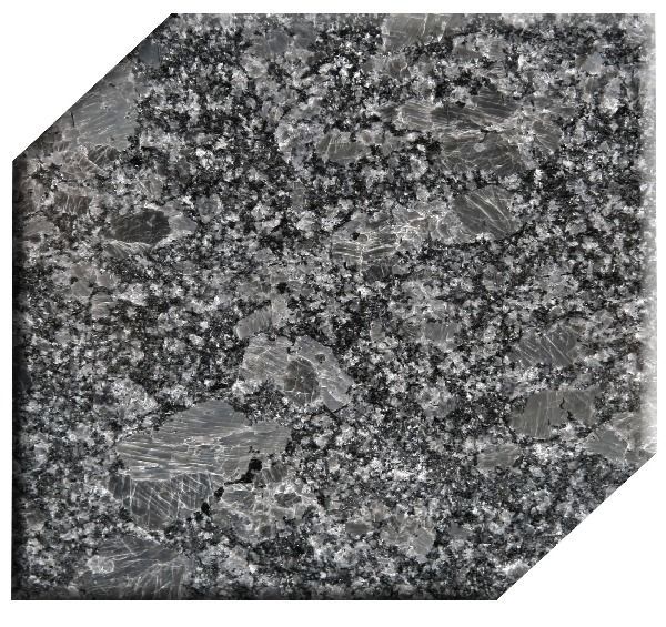 Black glittery hexagonal tile with clipped corners on a white background