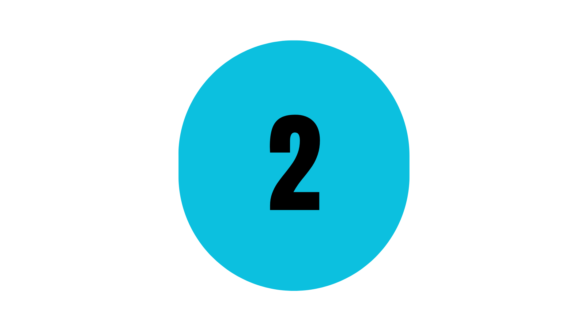 A bold black number 2 centered inside a vibrant light blue circle.