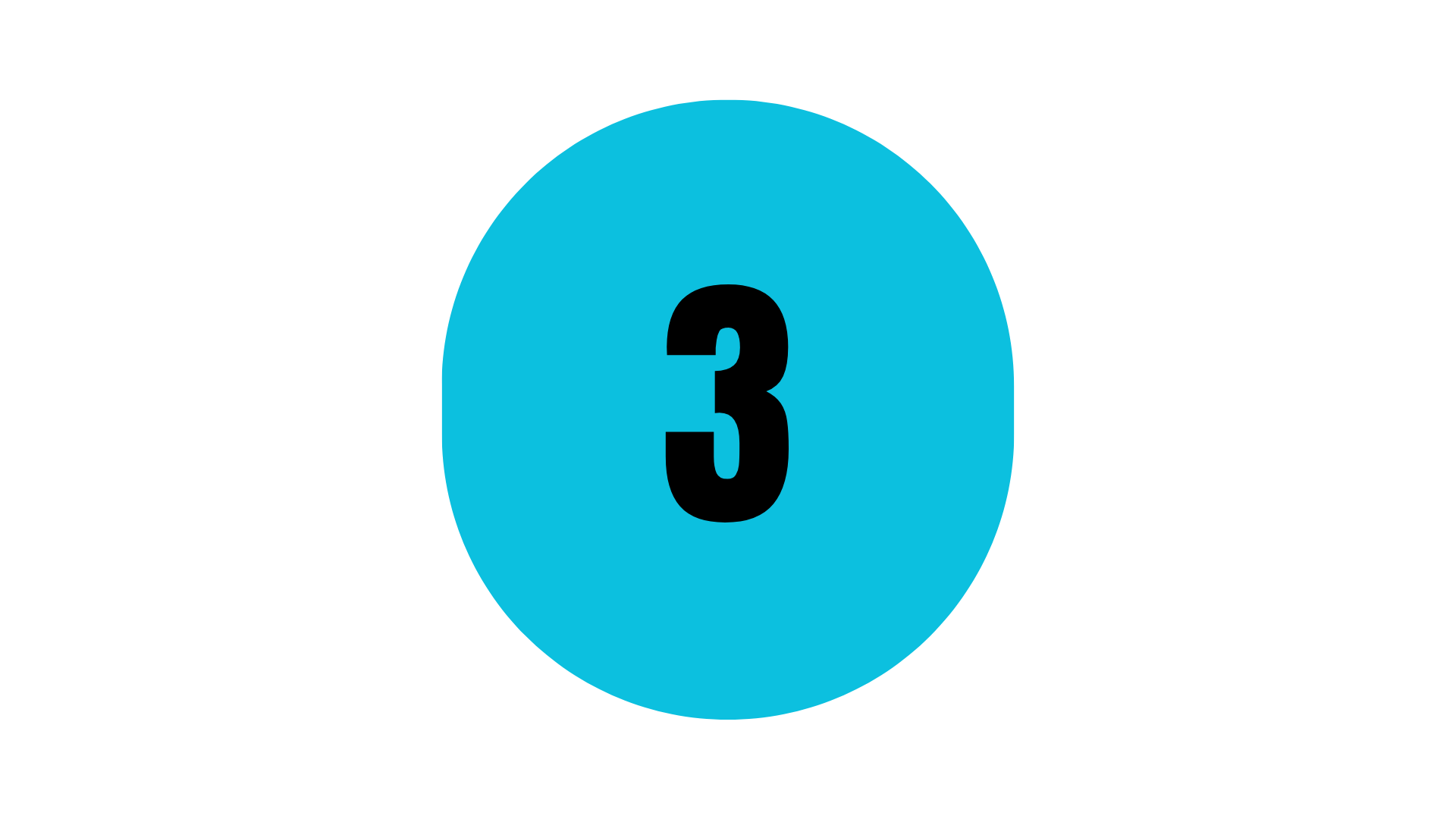 A bold black numeral 3 centered inside a vibrant cyan circle.