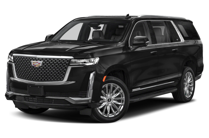 A black cadillac escalade is shown on a white background.