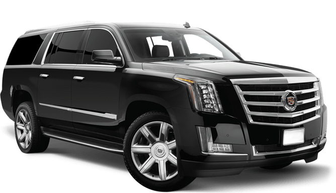 A black cadillac escalade is shown on a white background.