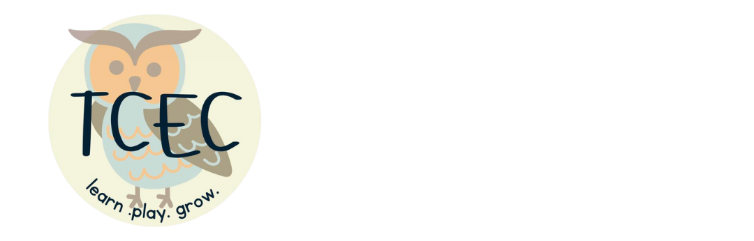 Logo with a cartoon owl in a circle, with the letters TCEC, and text that says "learn play grow".