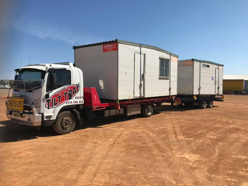 Truck towing Containers — Container Transport in Dubbo, NSW