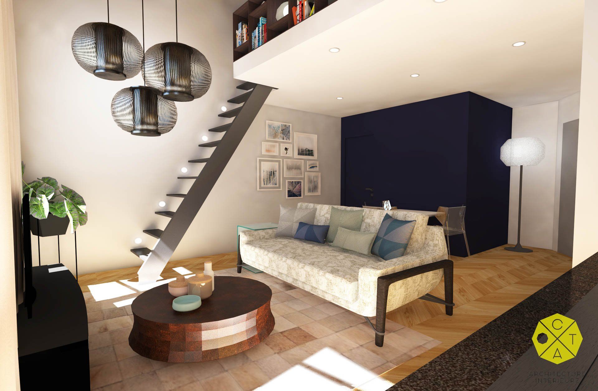 Home staging escalier et salon à Lyon