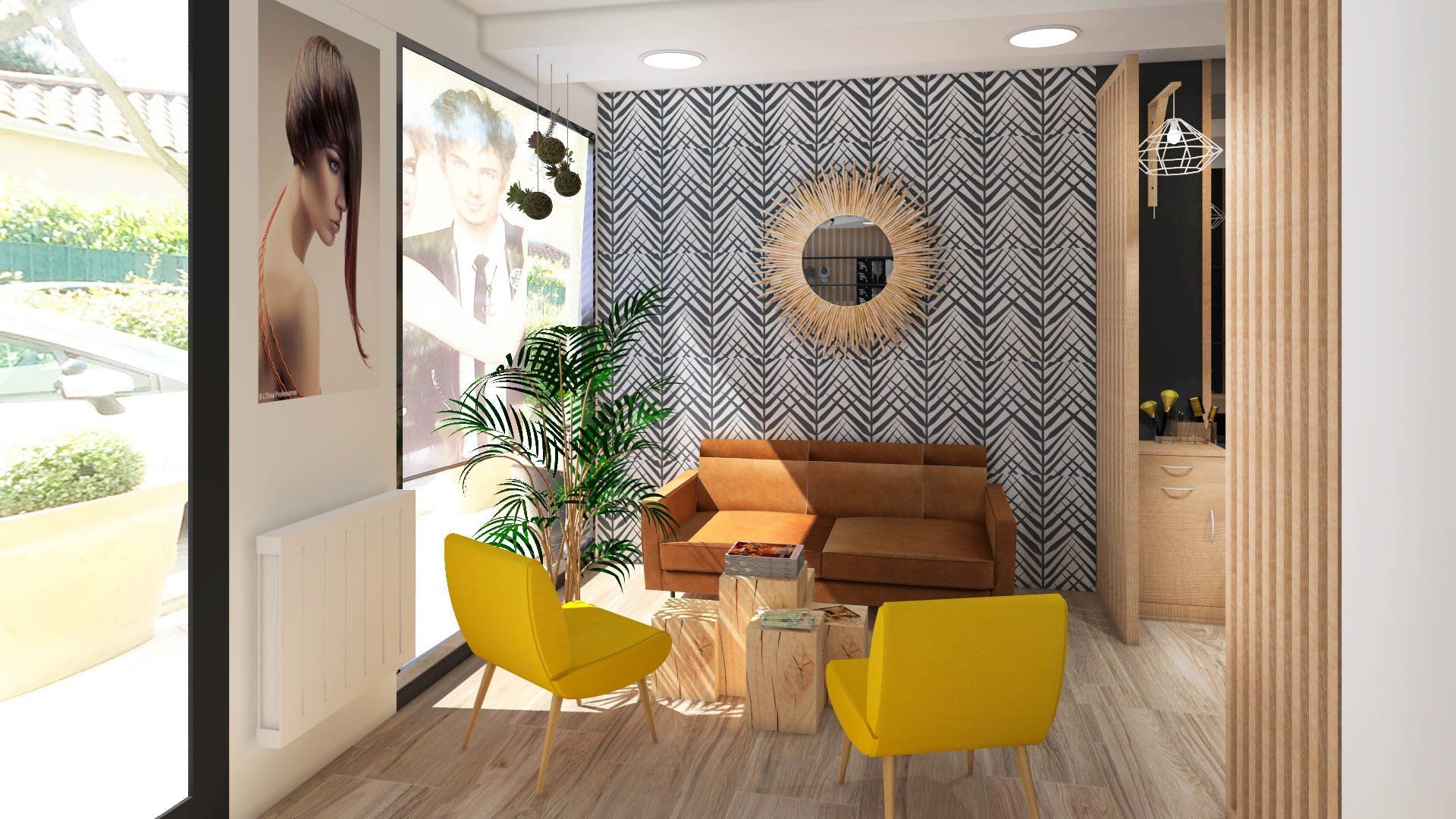 Salle d'attente du salon de coiffure rénovée