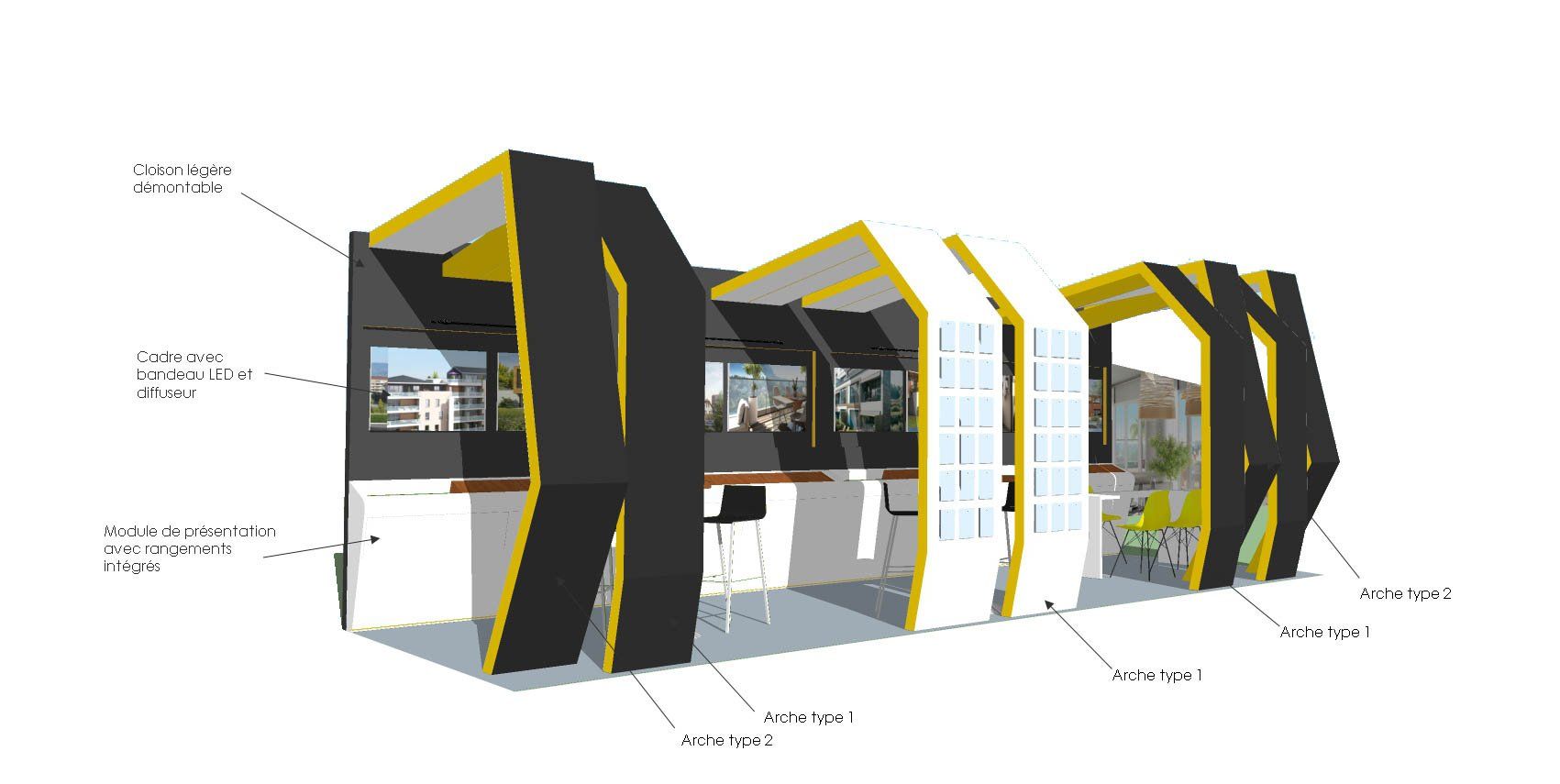 Perspective de l'agencement d'un stand professionnel