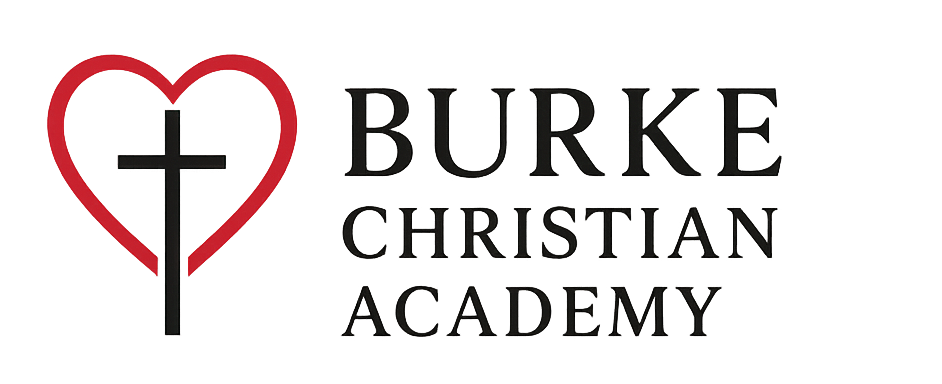 The burke academy logo is blue on a white background