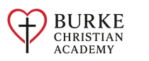 The burke academy logo is blue on a white background