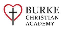 The burke academy logo is blue on a white background