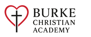 The burke academy logo is blue on a white background