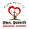 The burke academy logo is blue on a white background