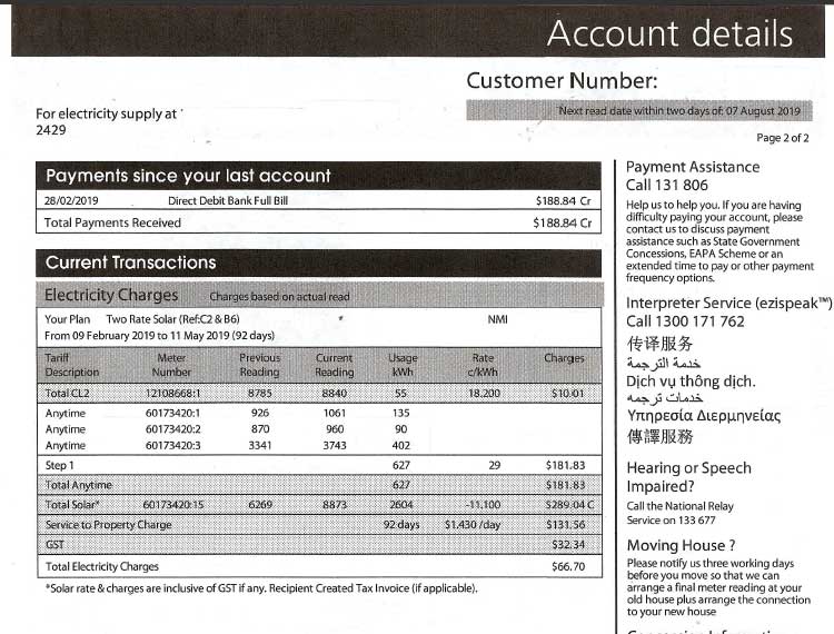 Second page of electric bill | Wingham, NSW | KMF Electrical & Solar