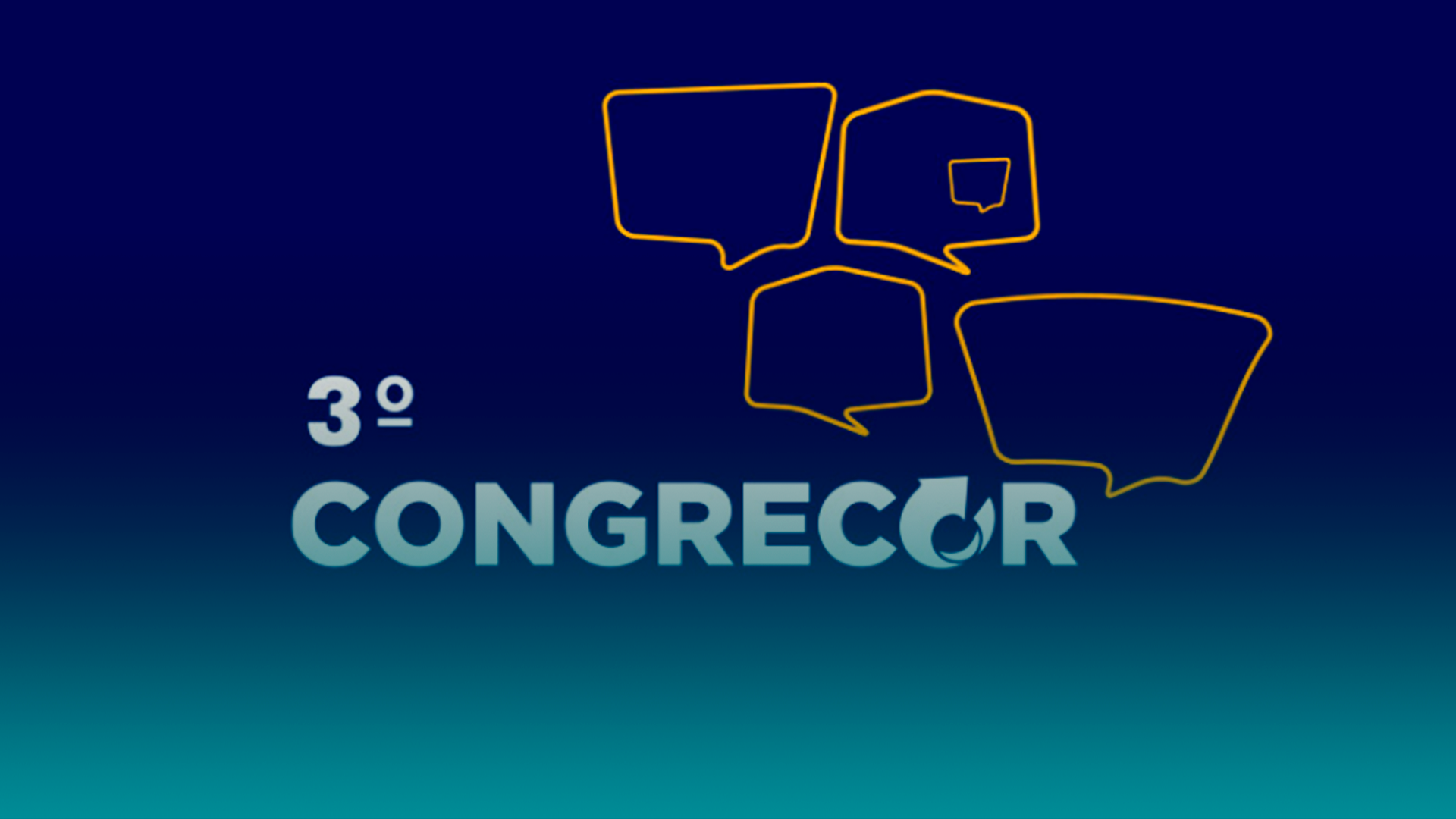 Um logotipo para o 3º congresso com balões de fala em um fundo azul.