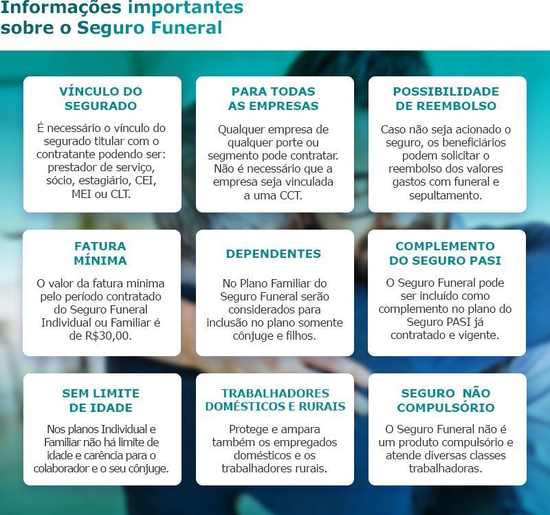 Um cartaz com informações sobre seguro funeral em português