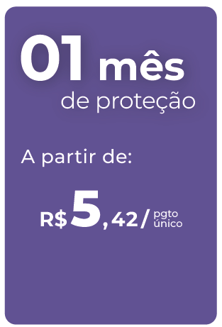 A purple sign that says 01 mes de protecao a partir de r $ 5,42 / pgto unico