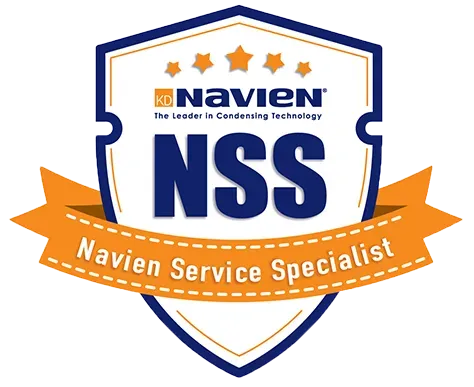 Navien Service Specialist badge with the Navien logo, the letters NSS, and the words "Navien Service Specialist".