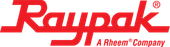 Red Raypak logo with "A Rheem Company" in smaller font.