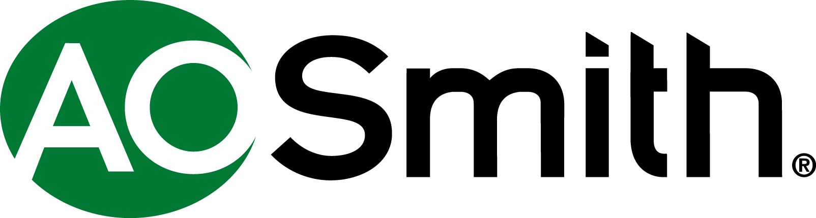 The A. O. Smith logo features "AO" in white letters inside a dark green circle, followed by "Smith." in black text.