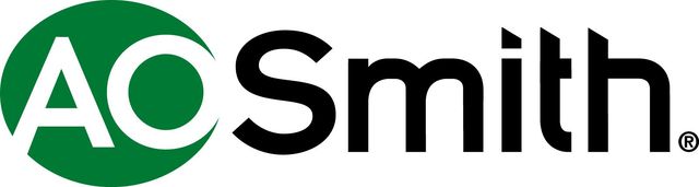 The A. O. Smith logo features "AO" in white letters inside a dark green circle, followed by "Smith." in black text.