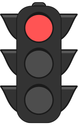 A red traffic light is on a white background.