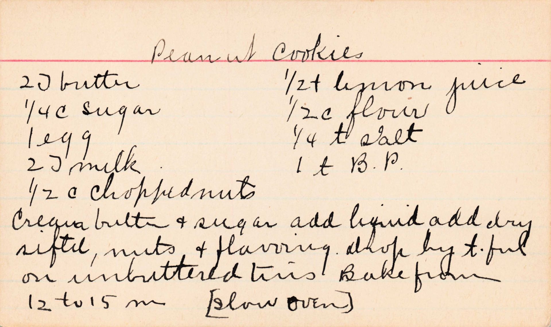 Handwritten recipe card for 