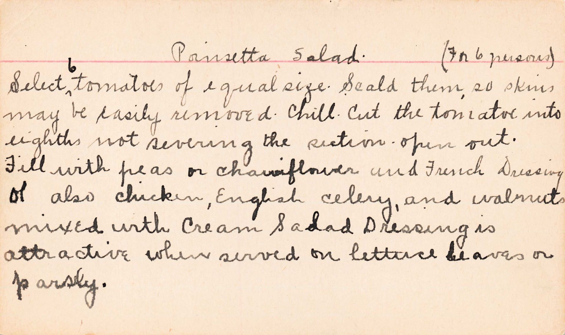 Handwritten recipe for Pansetta Salad with instructions and ingredients.