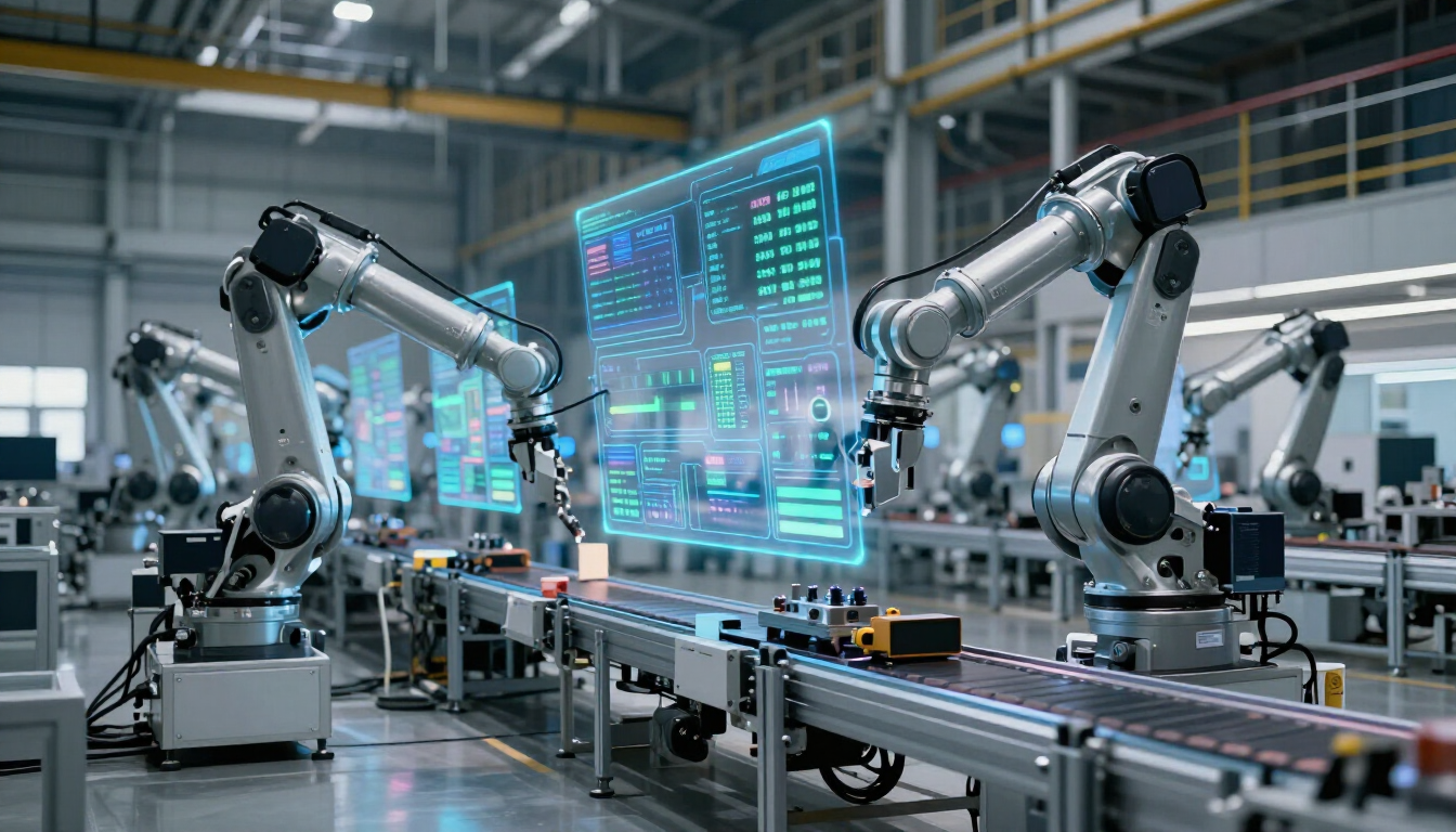 Smart factory floor with digital cybersecurity overlays