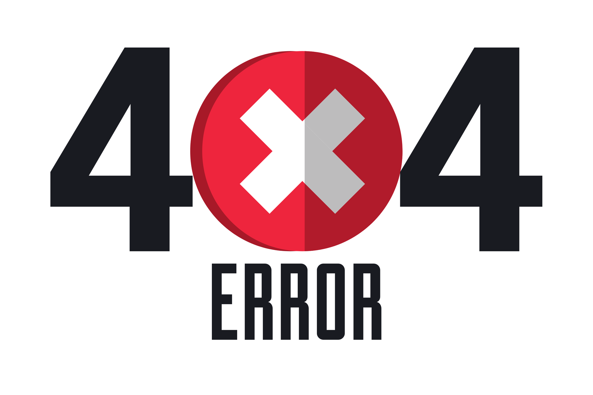 404 error with red circle and X symbol. 