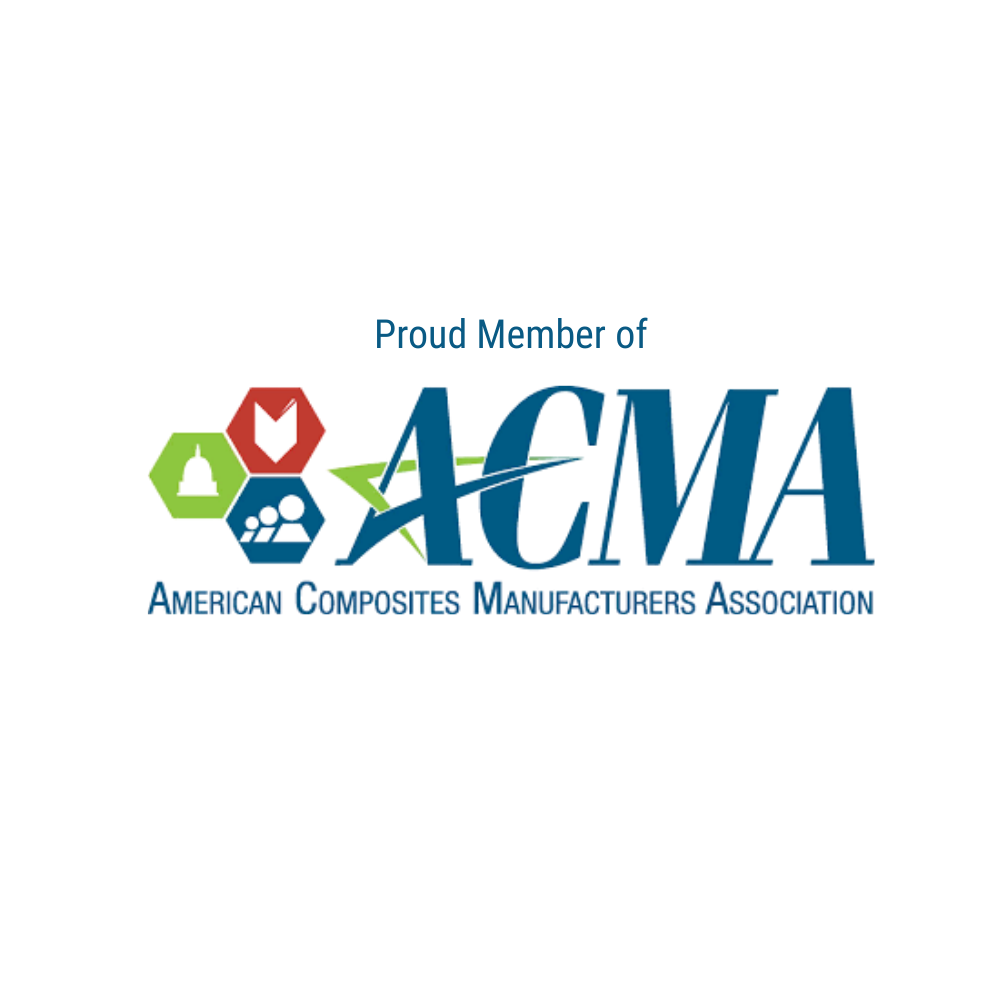 Logo for the American Composites Manufacturers Association (ACMA). Text and graphic elements in blue, green, red, and white.