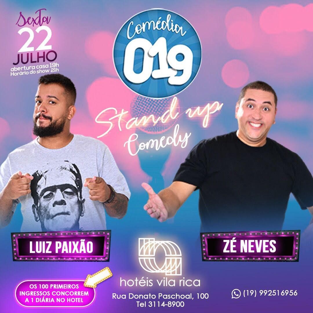 Um cartaz para um show de stand up comedy com luiz paixão e ze neves