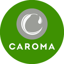 Logo of Caroma: Green circle with gray inner circle. White “C” with drop-like design. White text “CAROMA”.