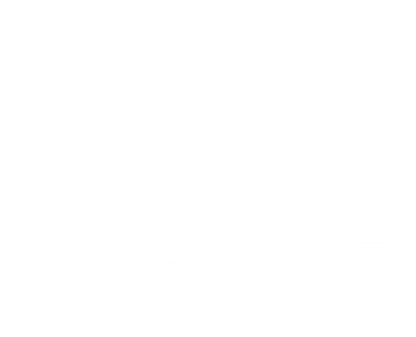 Skin & Soul Med Spa logo with tagline — white version