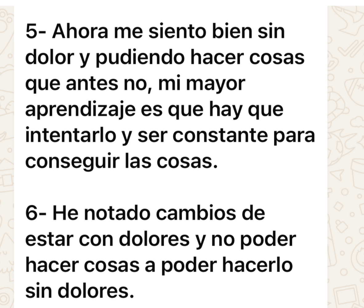 A spanish text that says ahora me siento bien sin dolor