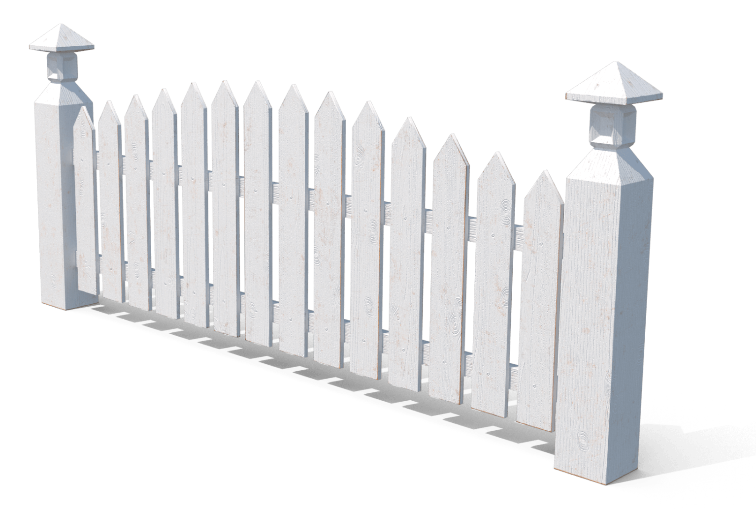 A white picket fence with a light on top of it