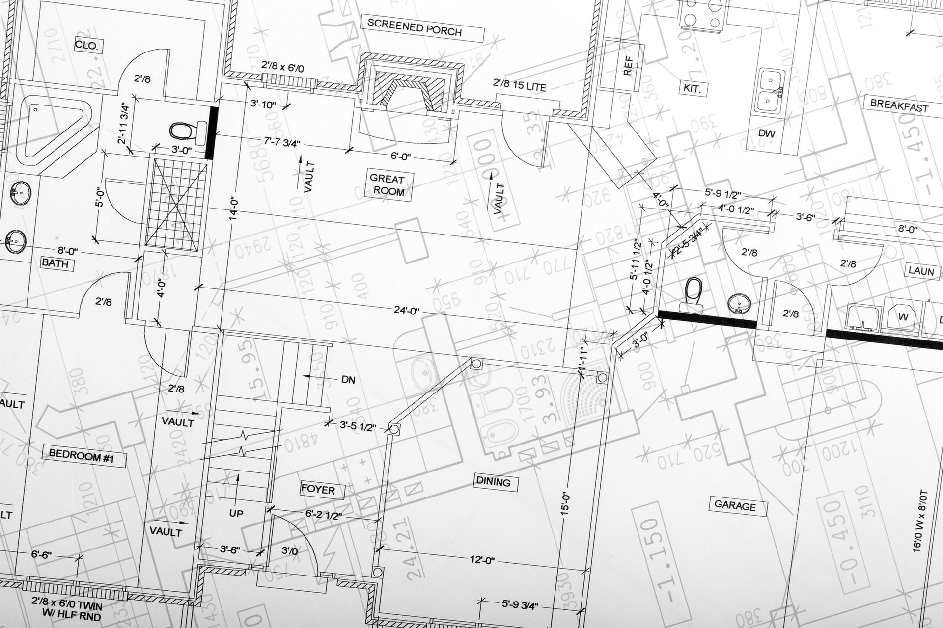 Architectural blueprint of a building layout with labeled rooms and dimensions.