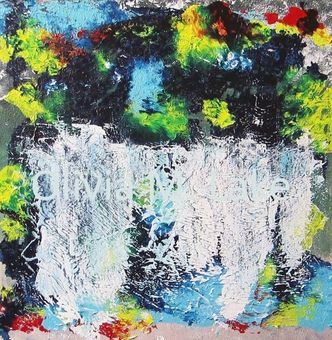 waterfalls,waterfall,acrylic,abstract, paintings,colorful art,textured art,impressionist,abstract expressionism,acrylic art,art by megan,art by olivia,garden scenes,garden art,oasis,