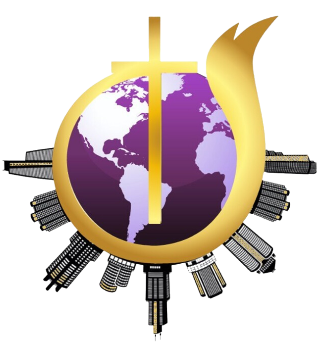 A purple globe with a gold cross in the middle