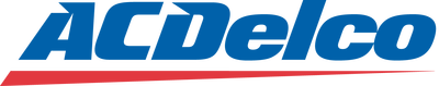 A blue and red logo for acdelco on a white background