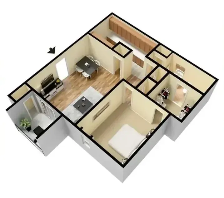 An aerial view of a floor plan of a house