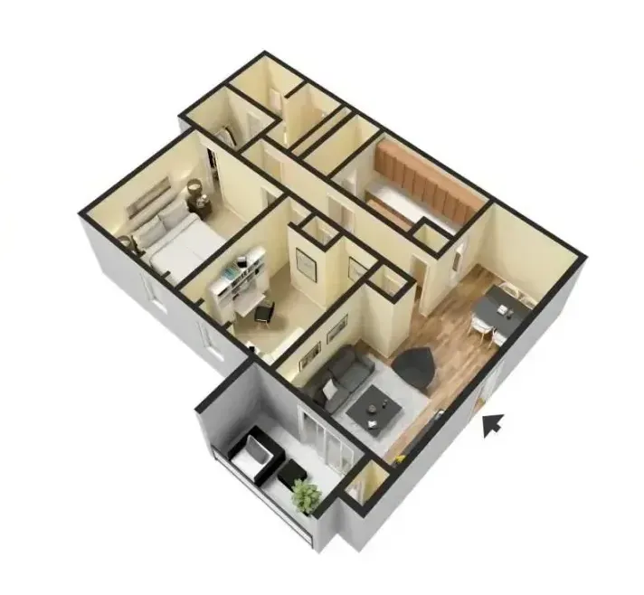 An aerial view of a floor plan of a house
